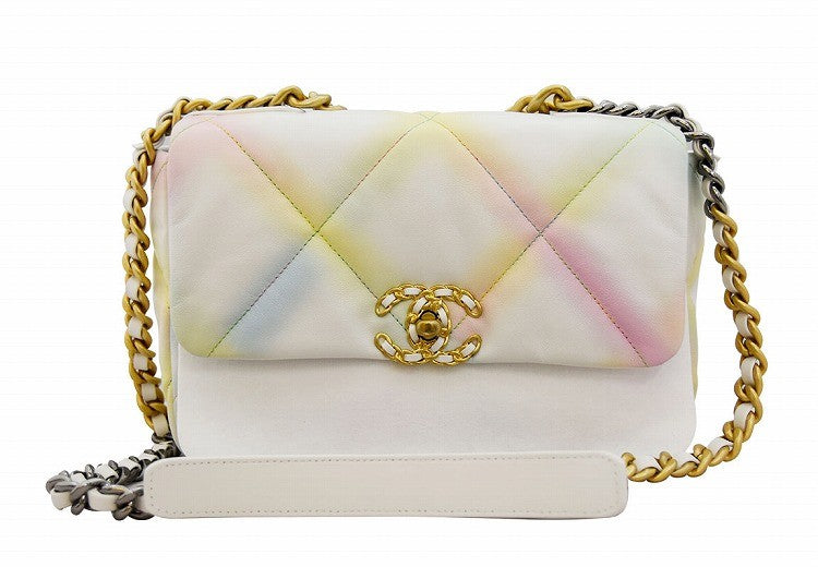 CHANEL Chanel 19 Goatskin Matelasse Flap Chain Shoulder Bag Neon Color