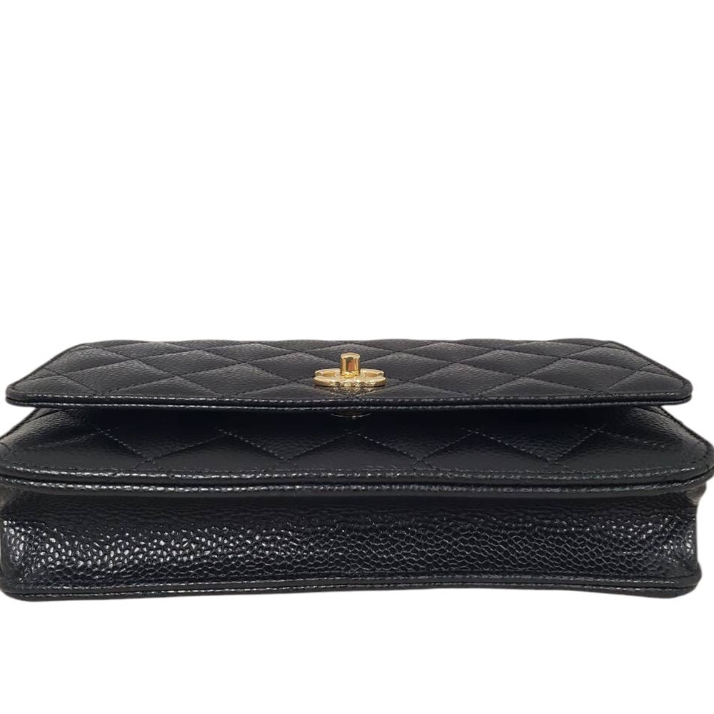 シャネル  CHANEL AP0250 ブラック キャビアスキン  マトラッセ ココマーク クラシック チェーンウォレット/AT251242