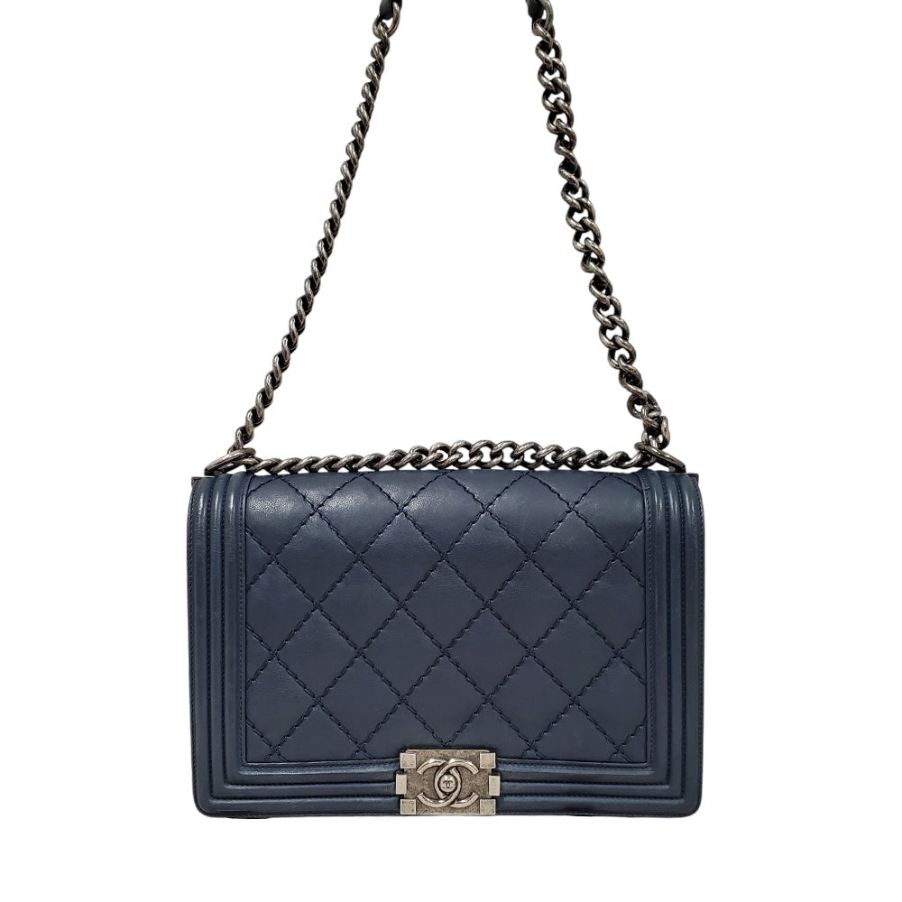 シャネル  CHANEL  ラムスキン  ボーイシャネル  CHANEL  チェーンショルダー  ラージ  A92193  ネイビー/MA2407015