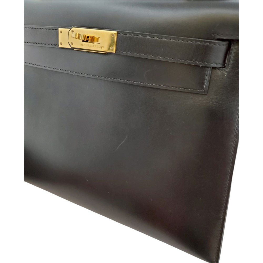 エルメス  HERMES ケリー28 ノワール ボックスカーフ  外縫い  〇Z刻  G金具