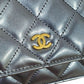 シャネル  CHANEL マトラッセ チェーンウォレット ショルダーバッグ メタリックブルー ラムスキン/PW24079