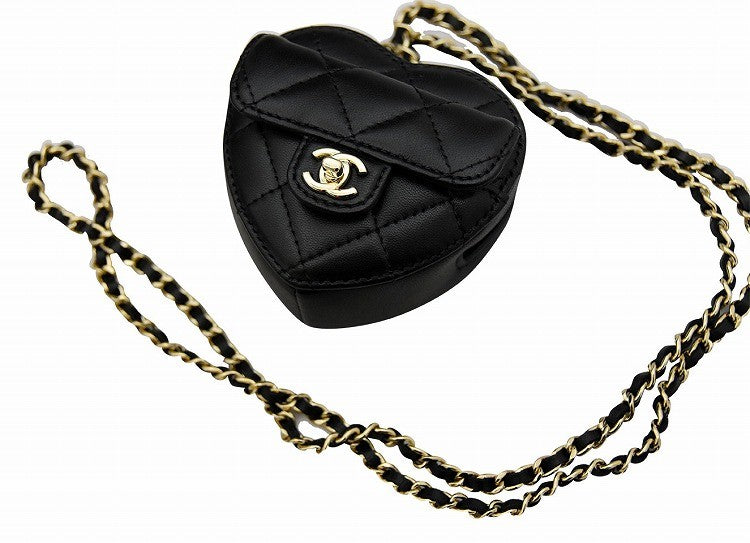 シャネル  CHANEL AP2783 ブラック ラムスキン  ハートシェイプジップ　コインケース　ネックレス/AT220516