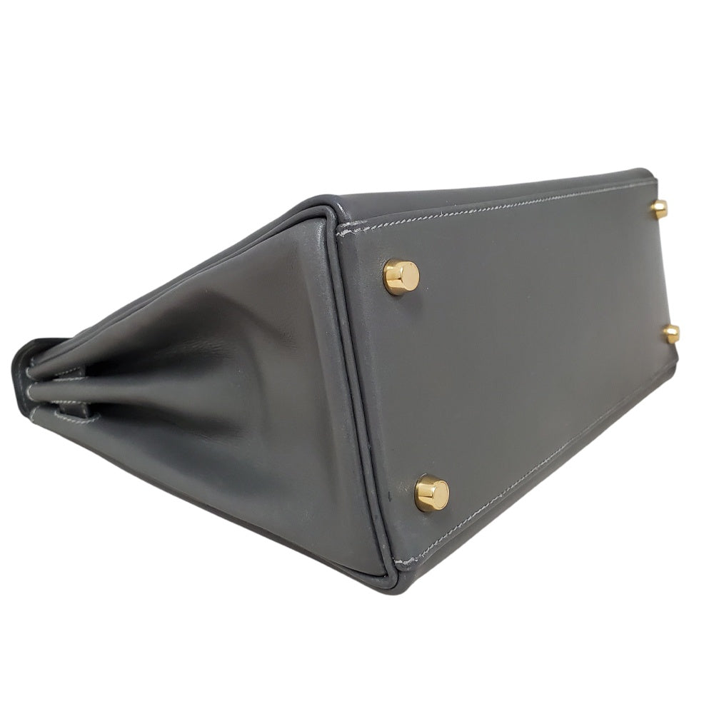 エルメス  HERMES  ケリー28  ボックスカーフ  グレー  G金具/PW25007