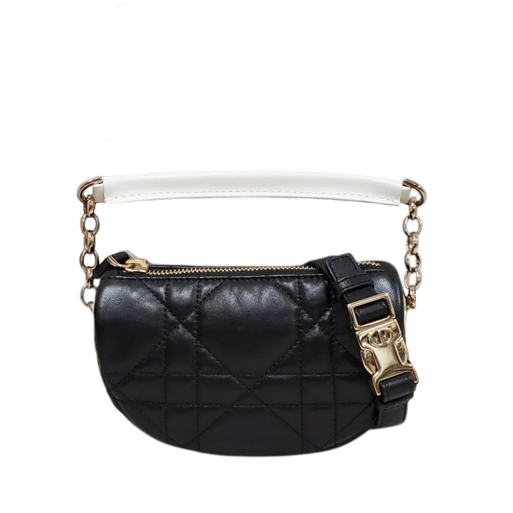 クリスチャン  ディオール  Christian  Dior  ラムスキン  カナージュ  ヴァイブ  ホーボー  ショルダーバッグ  ブラック/ホワイト/MA2602008