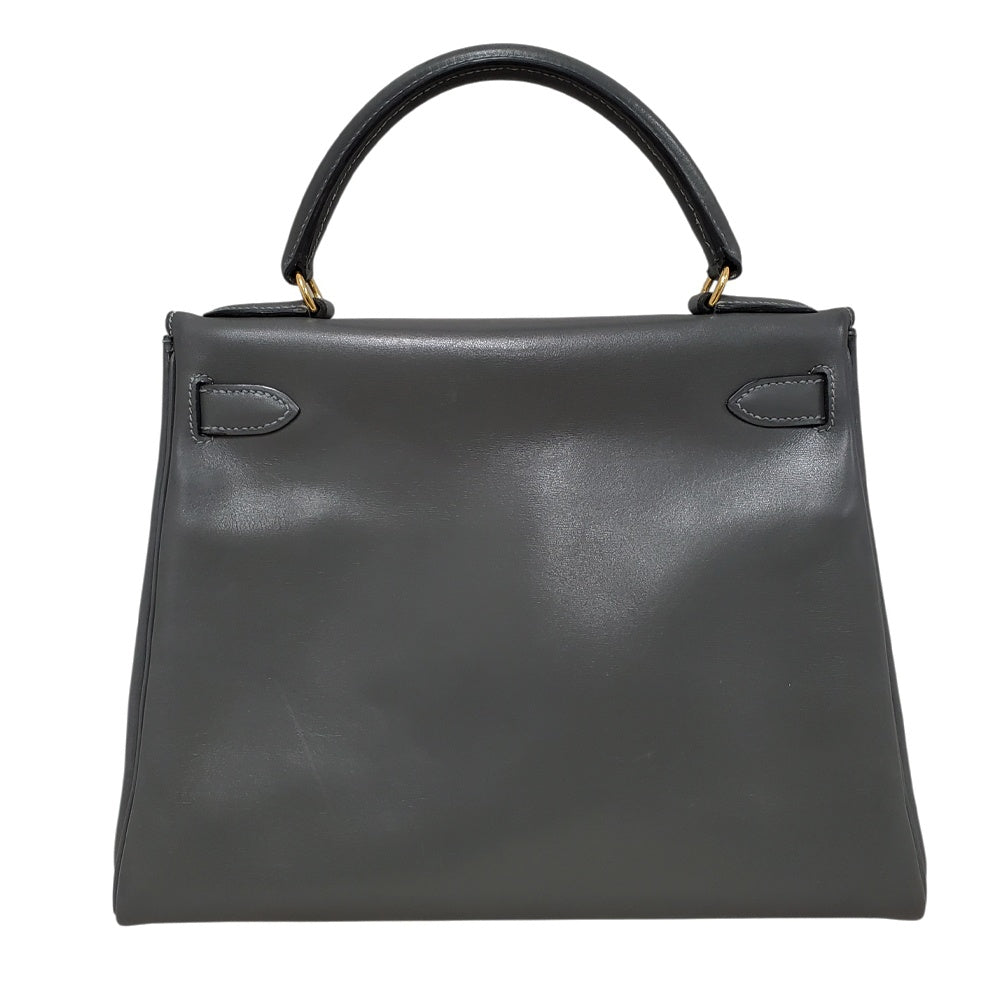エルメス  HERMES  ケリー28  ボックスカーフ  グレー  G金具/PW25007