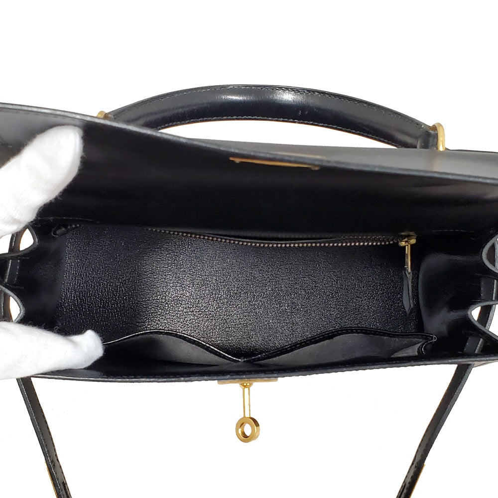 エルメス  HERMES  ケリー28  ボックスカーフ  ノワール  外縫い  G金具  〇W刻印/MA2512012