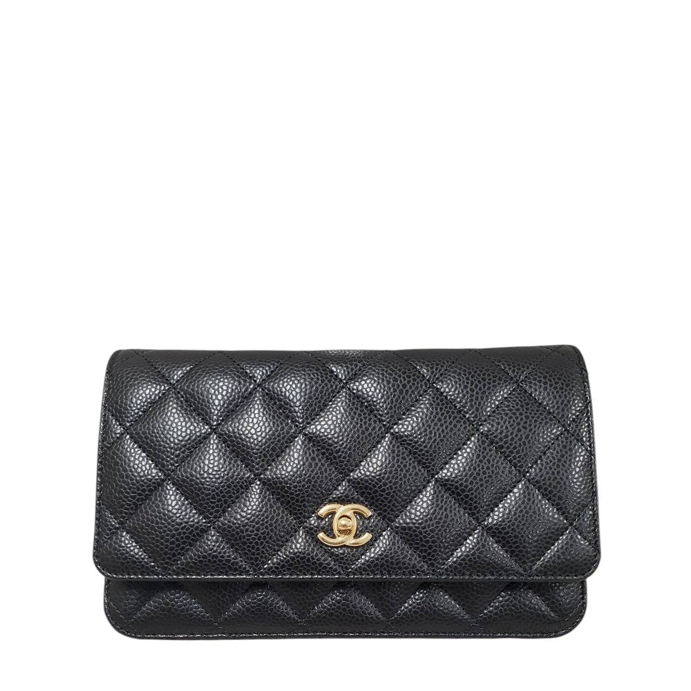 シャネル  CHANEL AP0250 ブラック キャビアスキン  マトラッセ ココマーク クラシック チェーンウォレット/AT251242