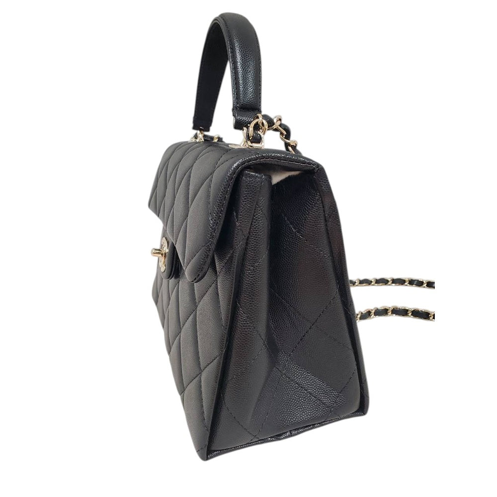 シャネル  CHANEL ブラック キャビアスキン  マトラッセ  トップハンドル  フラップ   2wayショルダーバッグ/AT260213