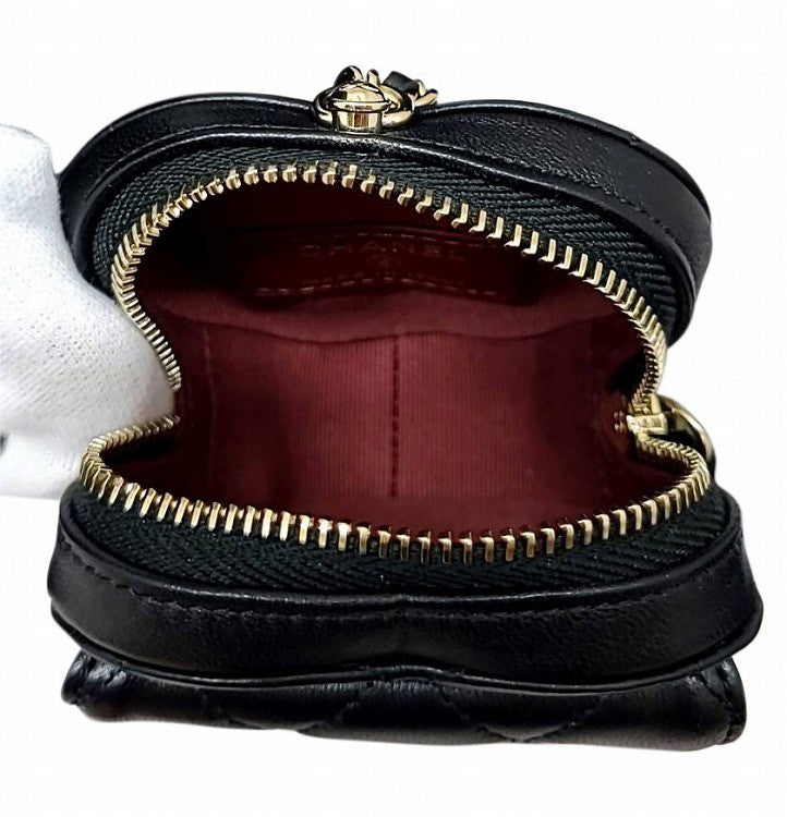 シャネル  CHANEL AP2783 ブラック ラムスキン  ハートシェイプジップ　コインケース　ネックレス/AT220516