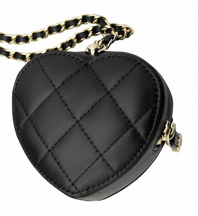 シャネル  CHANEL AP2783 ブラック ラムスキン  ハートシェイプジップ　コインケース　ネックレス/AT220516