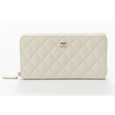 シャネル  CHANEL  長財布  ラウンドジップ キャビア  ホワイト