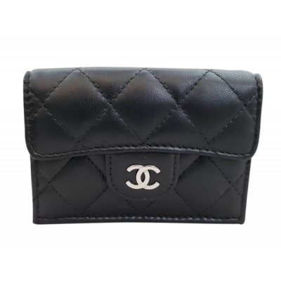 【新品】シャネル CHANEL スモール　フラップウォレット　三つ折り財布　ラムスキン　ブラック　SV金具　AP0230